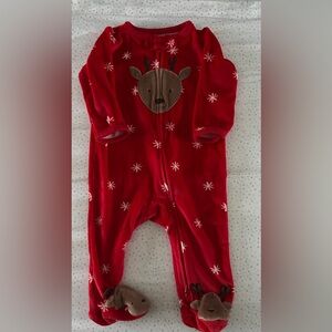 Carter's Red Reindeer velour Footie Pajamas